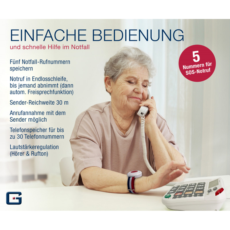 PRO+(G-TELWARE®)(Weltneuheit) Silence SOS Technik Seniorentelefon Notruf 2025er/ SOSParam.einstellb.