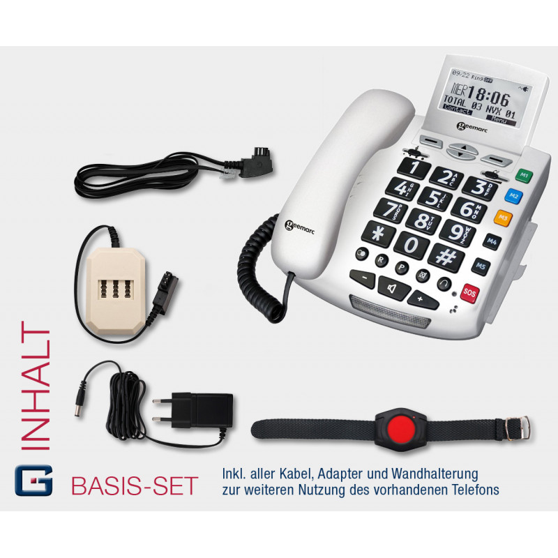 G-TELWARE® (Wariant ELDAT!) 2024 model telefon dla seniorów telefon alarmowy dla seniorów z radiowym nadajnikiem SOS