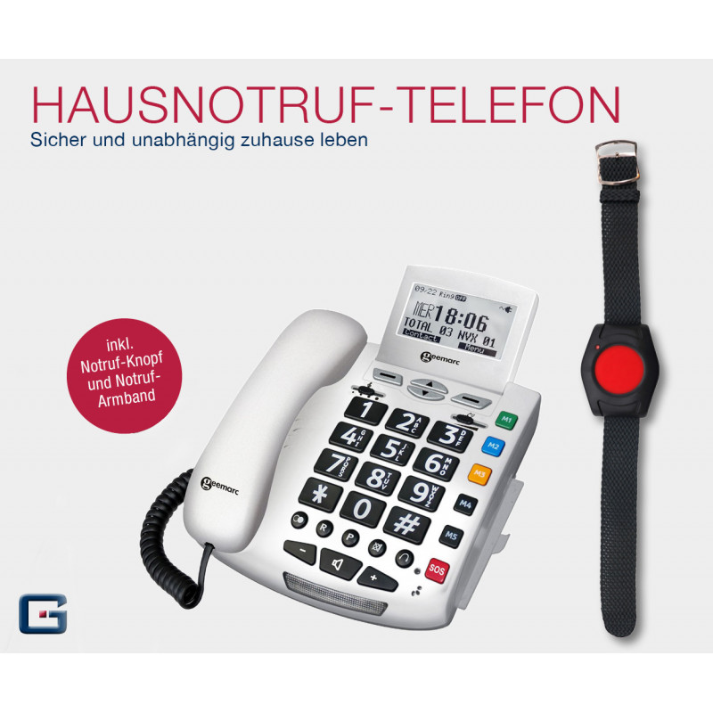 G-TELWARE® (Wariant ELDAT!) 2024 model telefon dla seniorów telefon alarmowy dla seniorów z radiowym nadajnikiem SOS