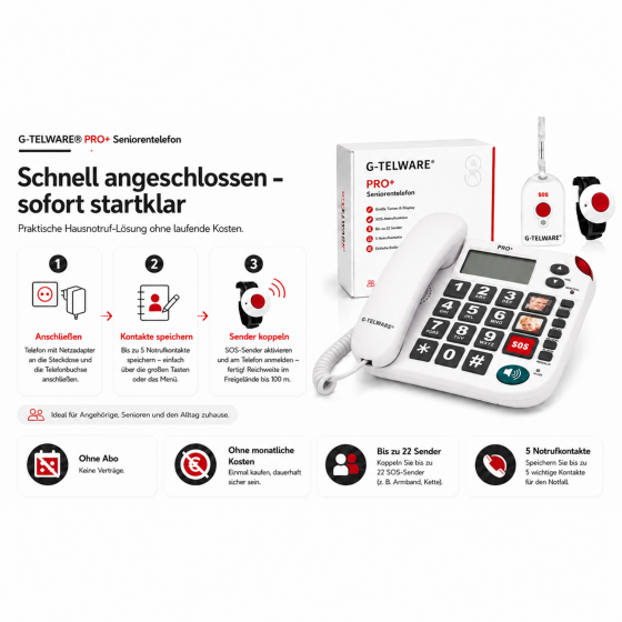 PRO+(G-TELWARE®)(wereldprimeur) Stilte SOS-technologie senior telefoon Noodoproep 2025s/ SOSParam.einstellb.