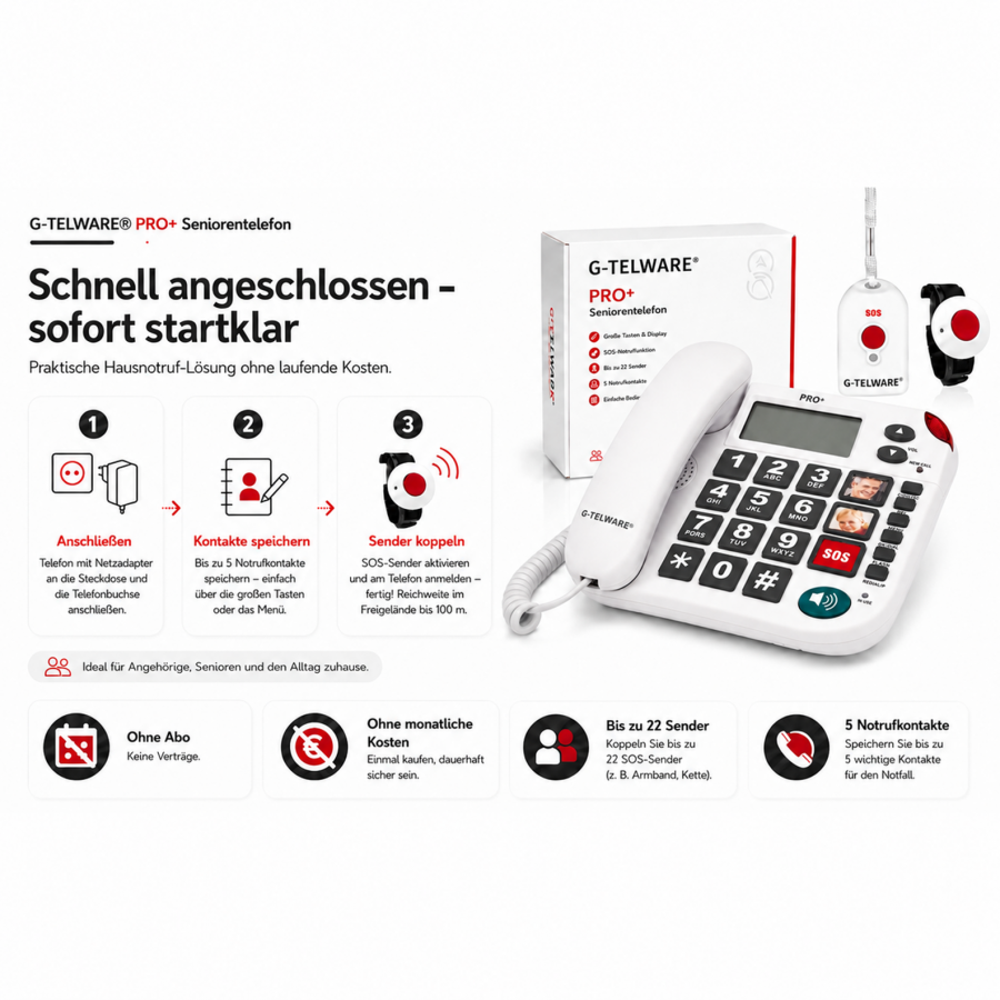 PRO+(G-TELWARE®)(world first) Silence SOS technology senior phone Emergency call 2025s/ SOSParam.einstellb.