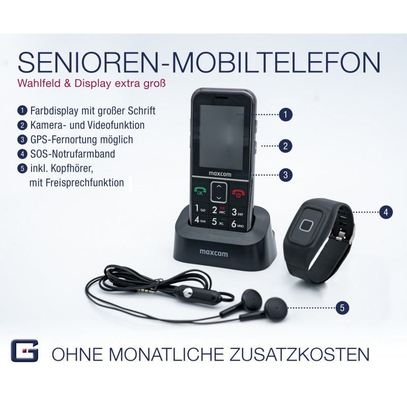 SENIORENHANDY GPS (Firmware 2021!)Notrufarmband Powered by G-TELWARE® Handy,  mit FUNKARMBAND, DEUTSCHES MENÜ