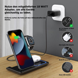 G-TELWARE® 3/4 в 1 складная, беспроводная зарядка, QI индукционный магазин для iPhone/iWatch/Airpod/Android (3-IN-1, SCHNEEWEISS